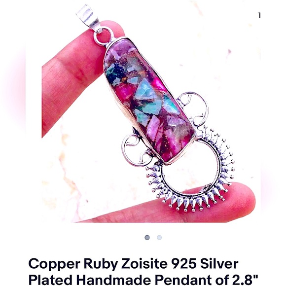 Ruby zoisite pendant sun rays 925 silver plated W/Sterlin Sil chain India Unisex - Picture 1 of 6